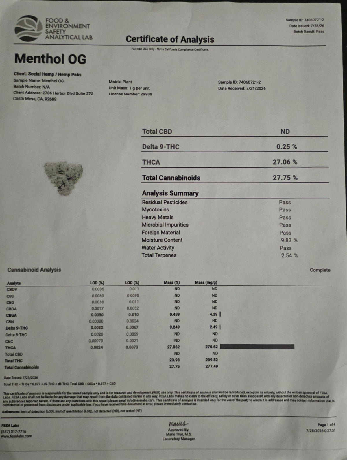 Menthol Og  27.7% THC